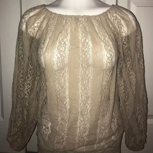 Tan Country Style Long Sleeve Lace Top.